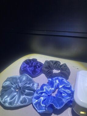 Satin Hair Scrunchie Pack - Blue, Purple, Gray, Black